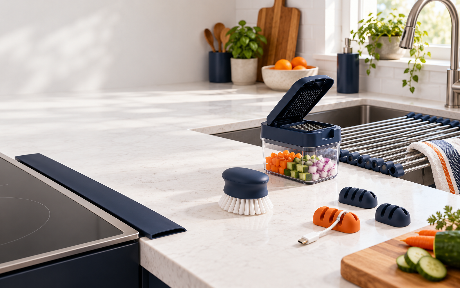 Kitchen and household problem-solvers arranged together